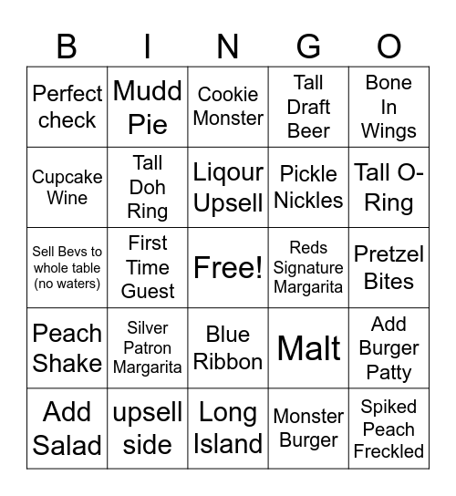 Red Robin Bingo Card