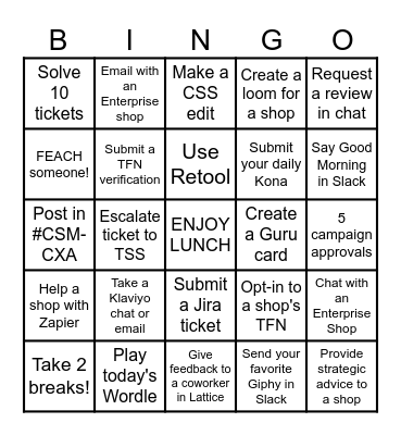 CXA Bingo 7/27/23 Bingo Card