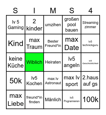 Sims 4 Bingo Card