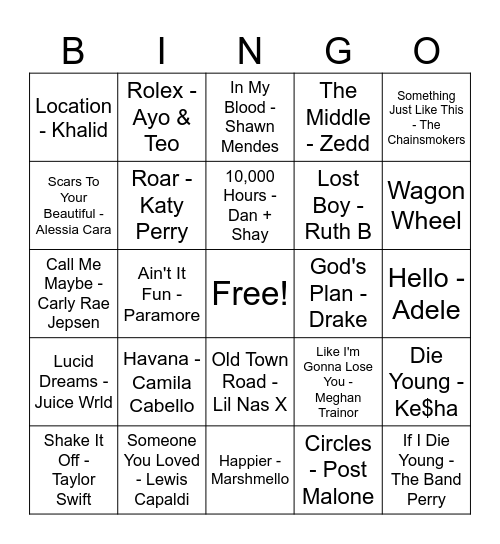 DJ BINGO 2010s Bingo Card