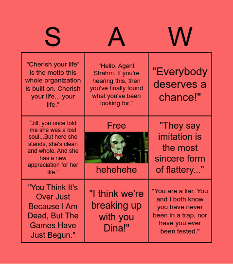 I want to play a game - SAW bingo Card