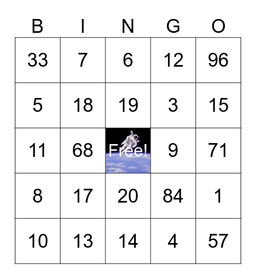 SPACE BINGO Card