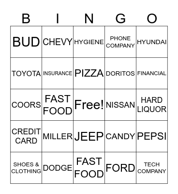 COMMERCIAL Bingo Card