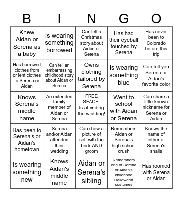 WEDDING BINGO Card