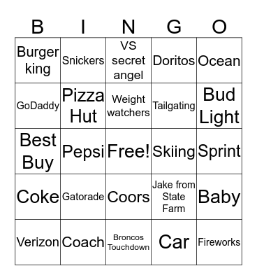 Super Bowl Commercial Bingo Card