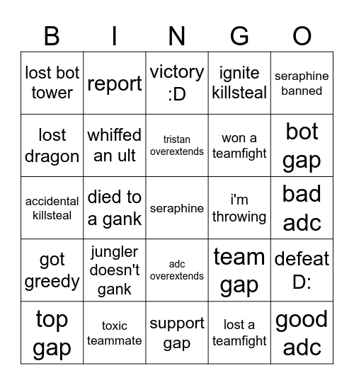 tristan league bingo Card