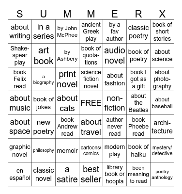 Summer Reading 2023 Bingo Card