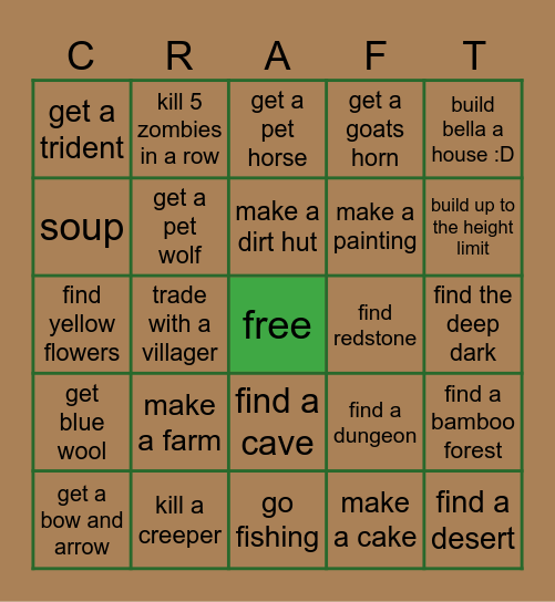 Minecraft Bingo Card