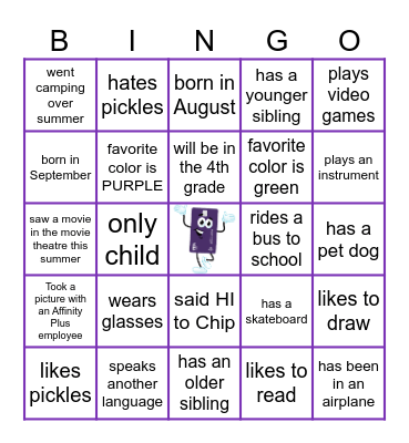 Chip's Friends! Bingo Card