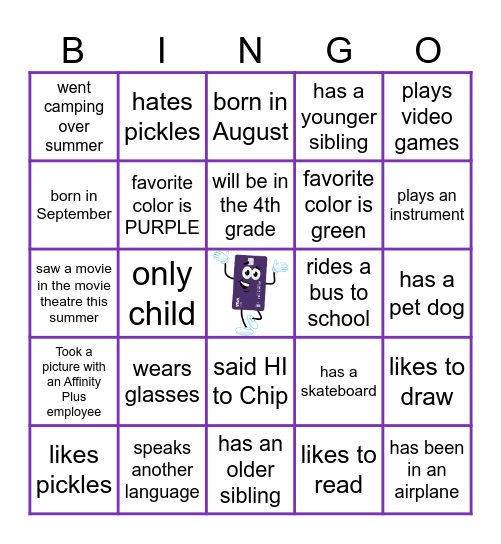 Chip's Friends! Bingo Card