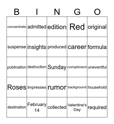 Valentine's Day Bingo Card