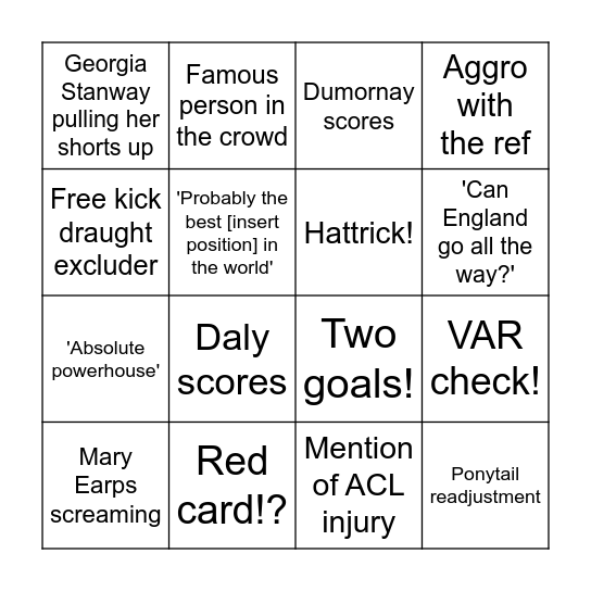 England v Haiti WWC Bingo! Bingo Card