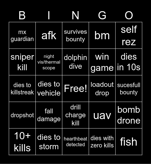 WARZONE BINGO Card