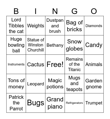 The Beast and the Bethany Bingo Card