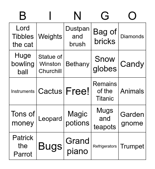 The Beast and the Bethany Bingo Card