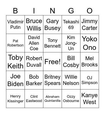 2023 Celebrity Death Bingo Card