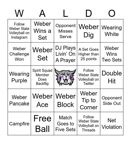 Wildcat Volleyball Bingo Card