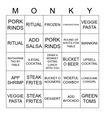 TAKE A MONKEY TO LUNCH DAY Bingo Card