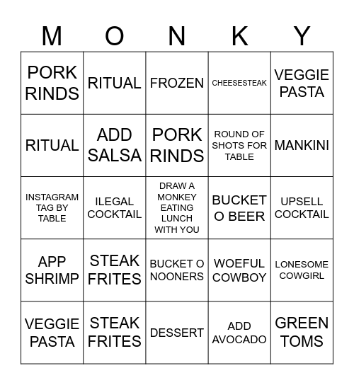 TAKE A MONKEY TO LUNCH DAY Bingo Card