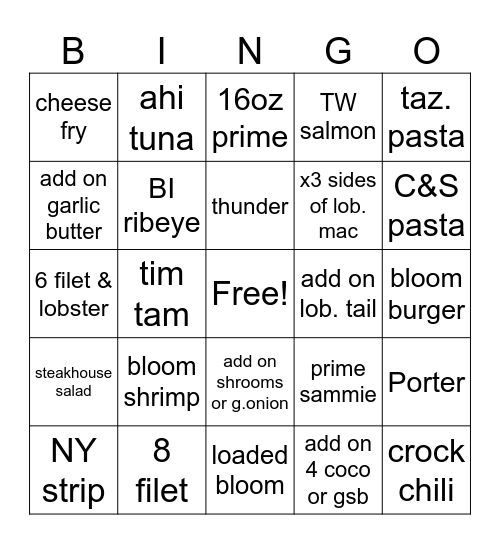Down Under Bingo (togo) Bingo Card
