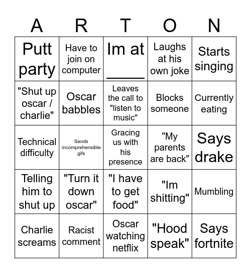 Arton Bingo Card