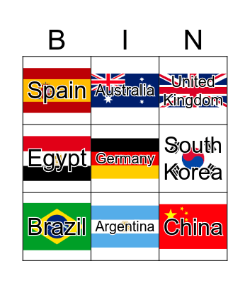 Countries Around The World Bingo Card