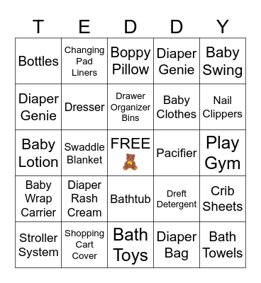 "TEDDY" Bingo Card