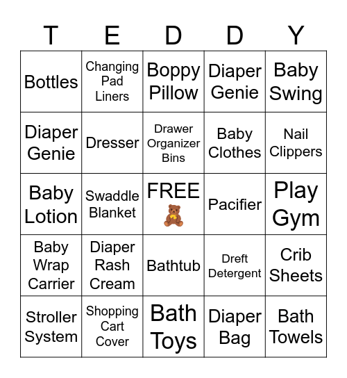 "TEDDY" Bingo Card