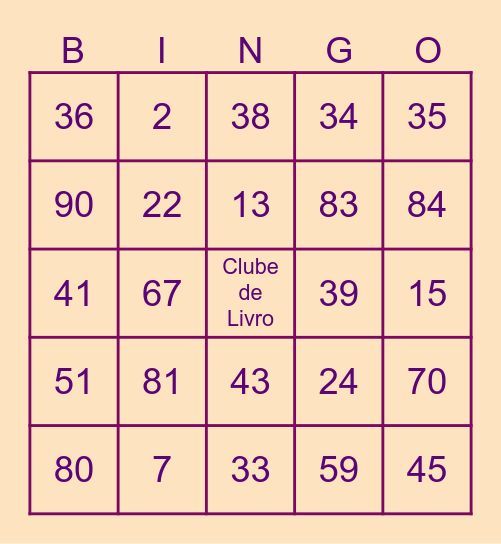 Bingo Clube Juvenil de Livro Bingo Card