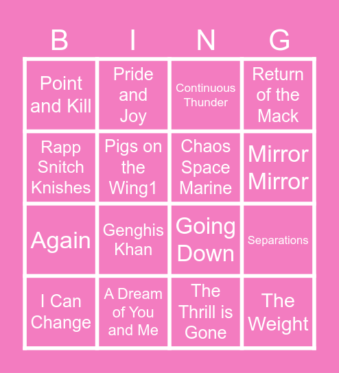 Isabelinski Bingo Card
