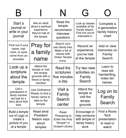 Eaglegate Temple Bingo Card