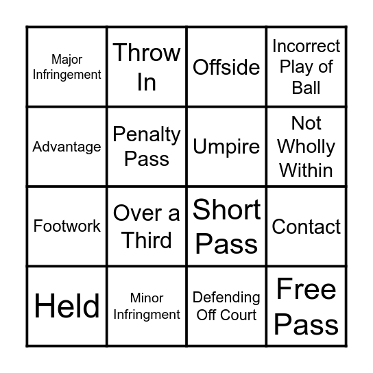 RULES OF NETBALL Bingo Card