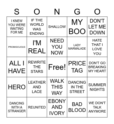 Let's Duet Bingo Card