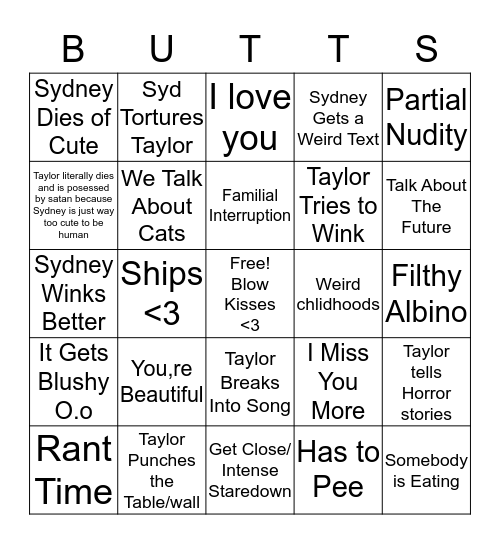 TayNey Bingo Card