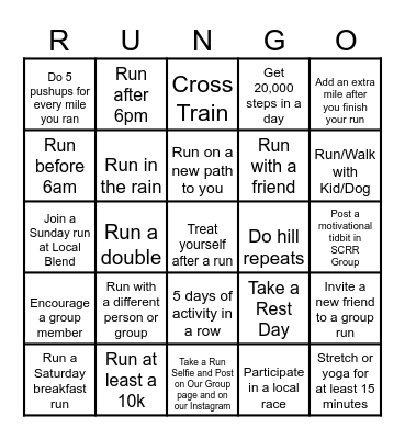 Summer Running Bingo Card