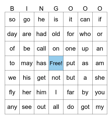 SIGHT WORDS 1 Bingo Card