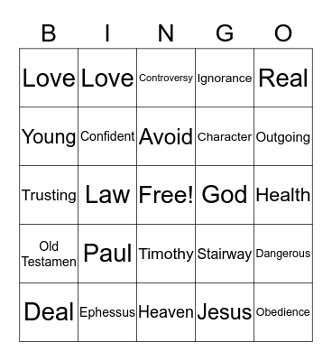 Beware the Bible / 1 Timothy 1 Bingo Card