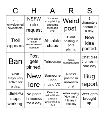 Charstar Discord Bingo Card