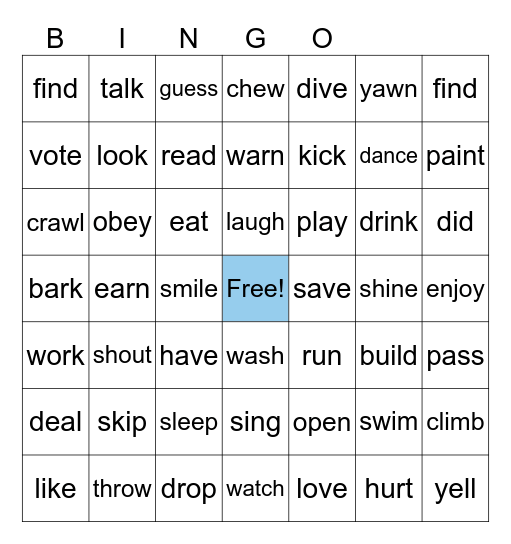 VERBS BINGO Card