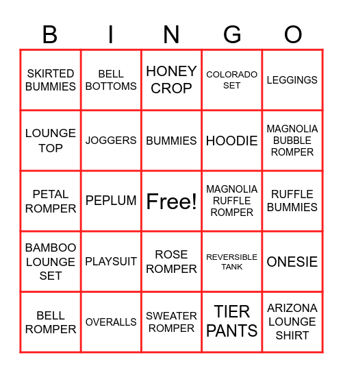 STITCHING FIRE BINGO Card