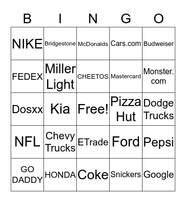 Super Bowl Bingo Card