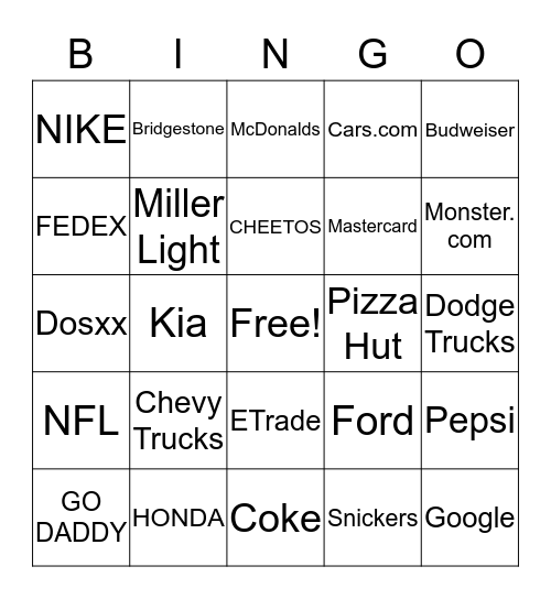 Super Bowl Bingo Card