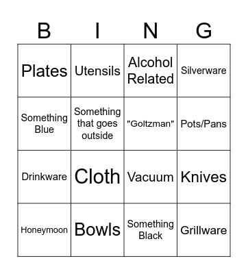 Bridal Shower Bingo Card