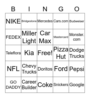 Super Bowl Bingo Card