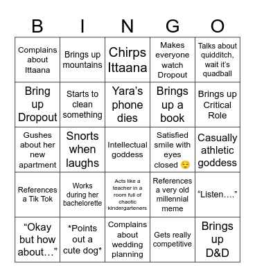 Yara-isms Bingo Card