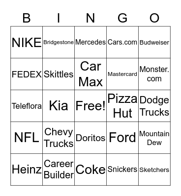 Super Bowl Bingo Card