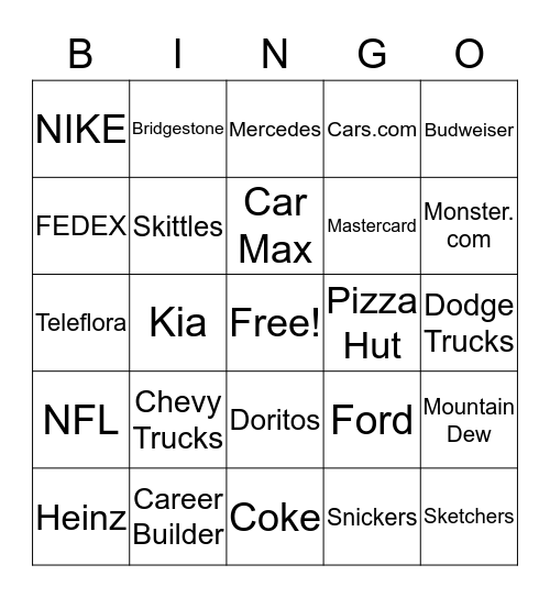 Super Bowl Bingo Card
