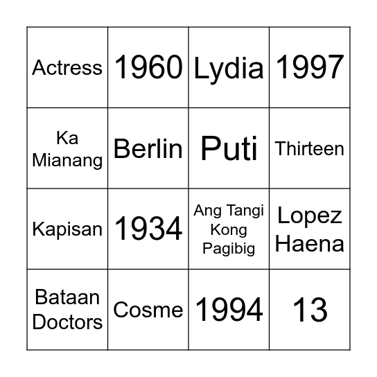 Nanay's Birthday Bingo Card