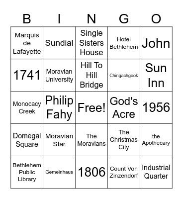 Bethlehem Bingo Card