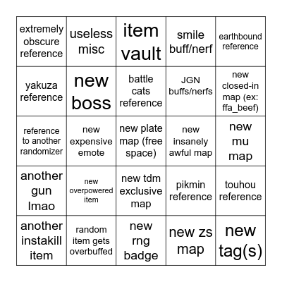 ITEM ASYLUM UPDATE PREDICTIONS Bingo Card